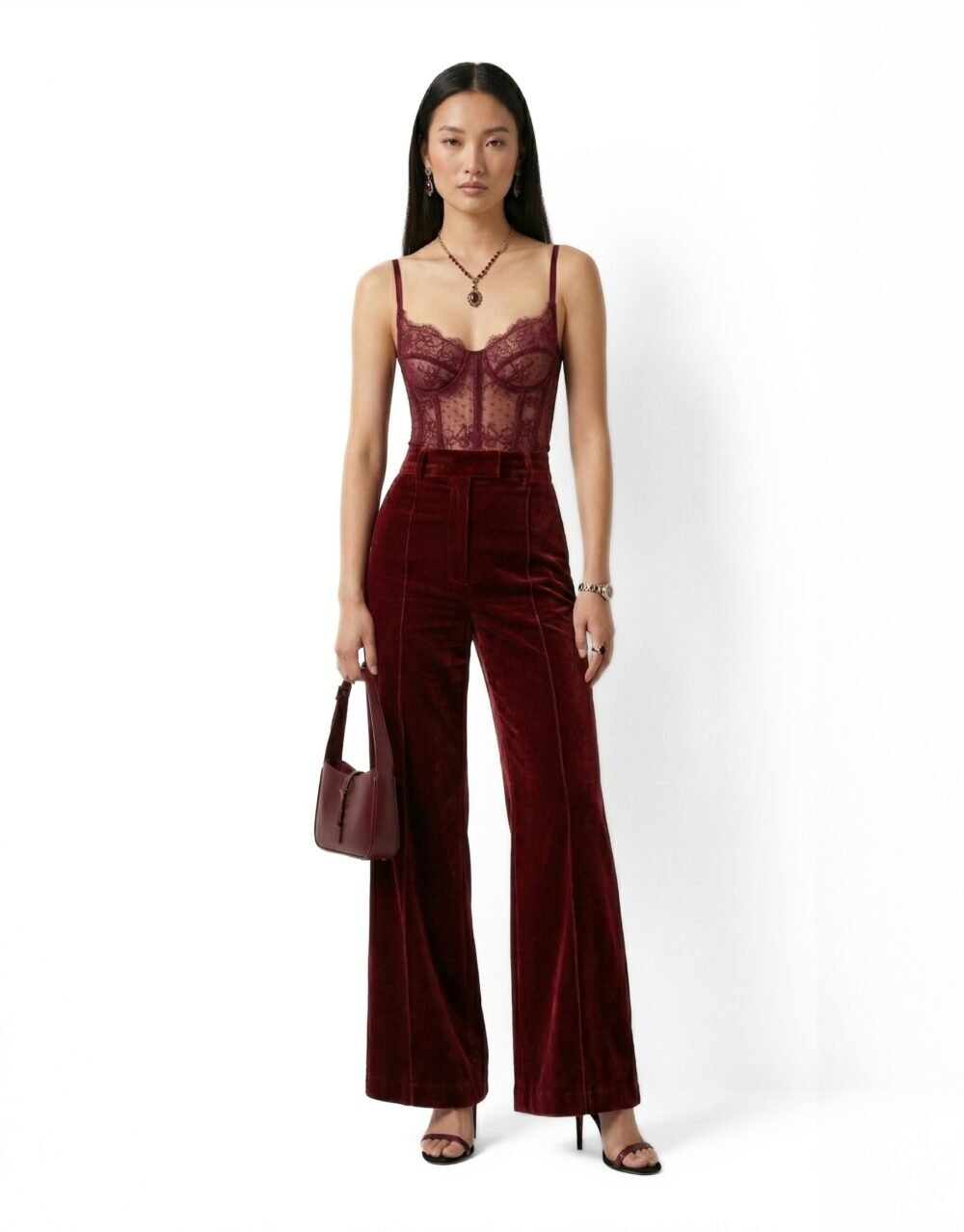 Burgundy Lace & Velvet Set