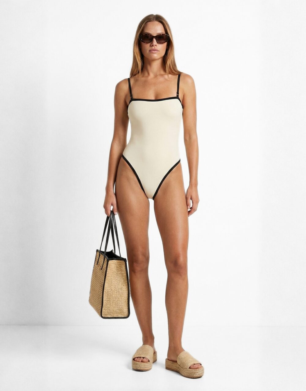 Contrast One-Piece with Matching Bag and Sheer Cover