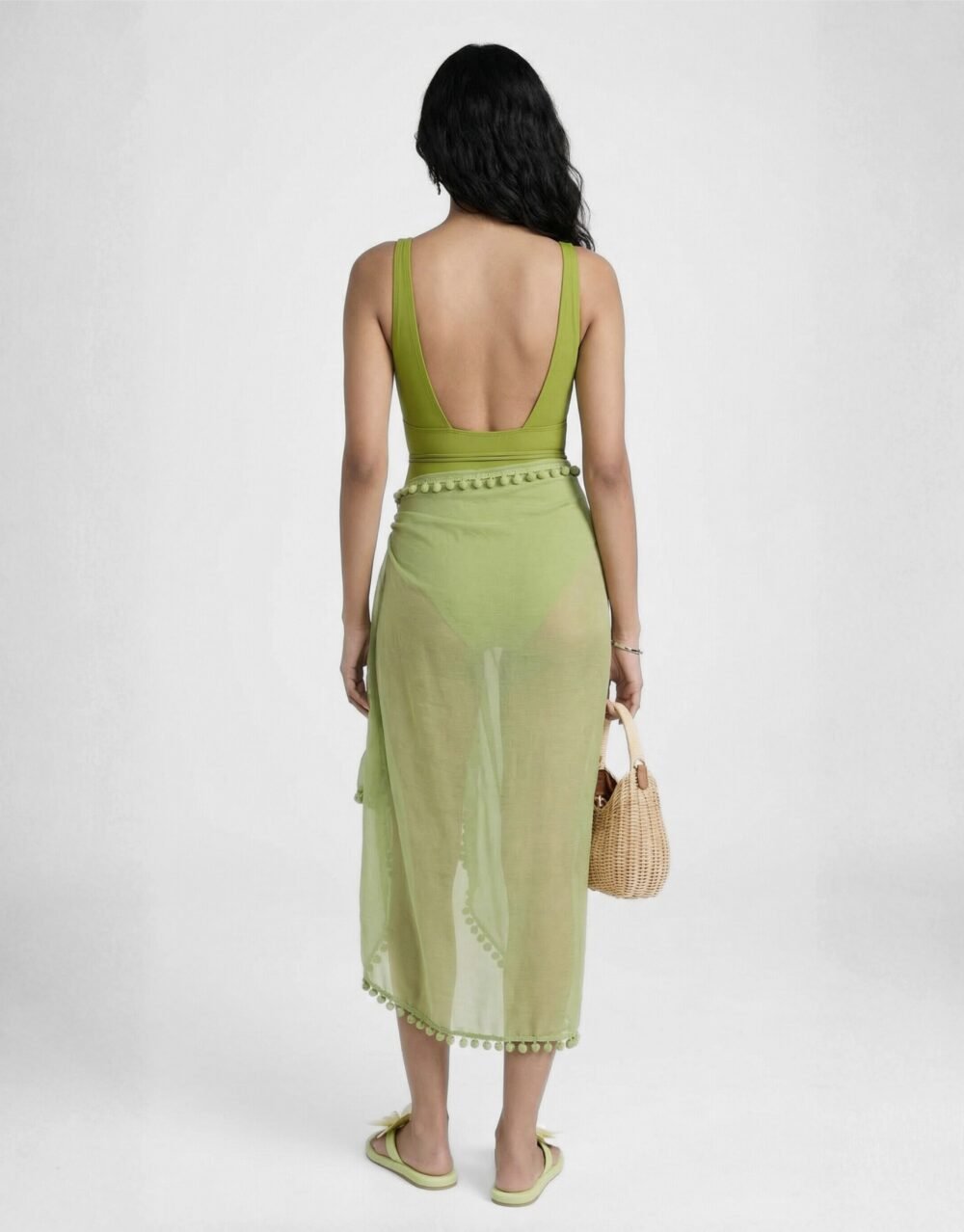 High-quality olive one-piece bundled with essential summer-ready accessories