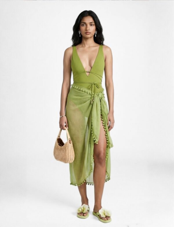 High-quality olive one-piece bundled with essential summer-ready accessories