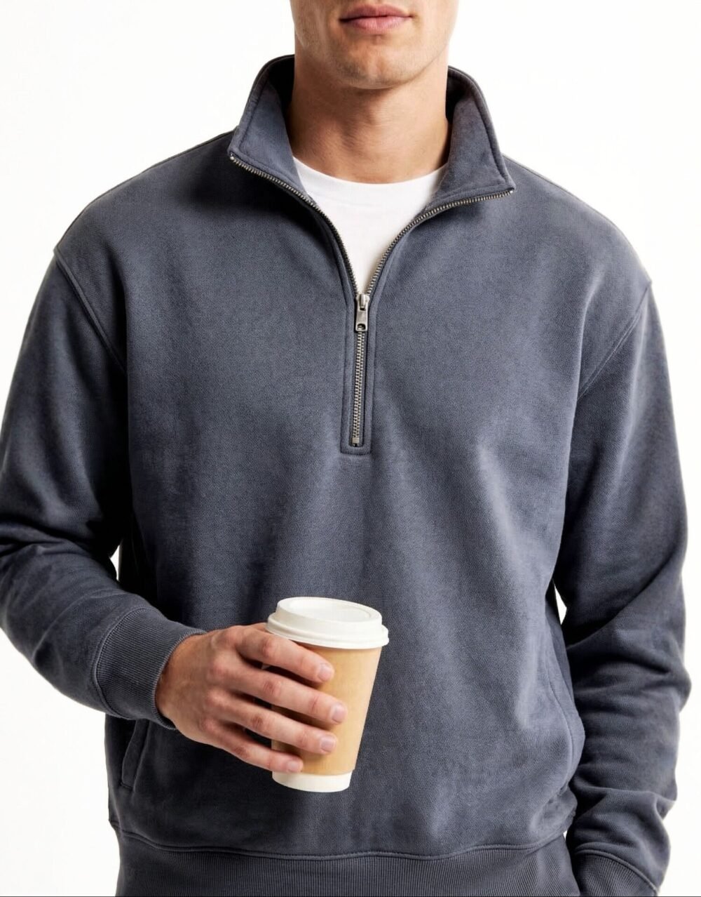 Relaxed Fit Half-Zip Sweatshirt with Jersey Shorts and Cap – Blue_Grey