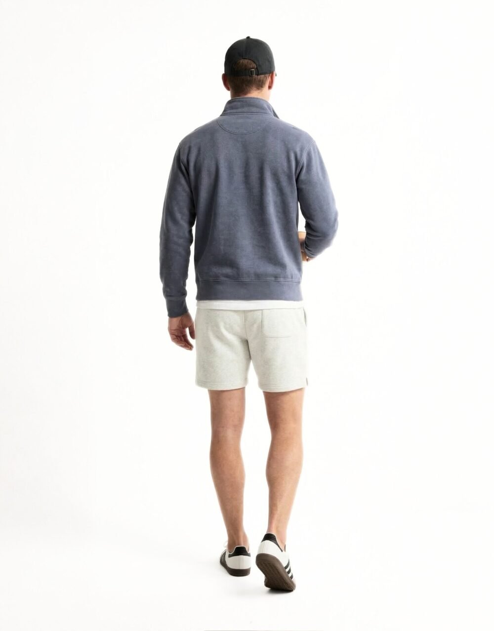 Relaxed Fit Half-Zip Sweatshirt with Jersey Shorts and Cap – Blue_Grey