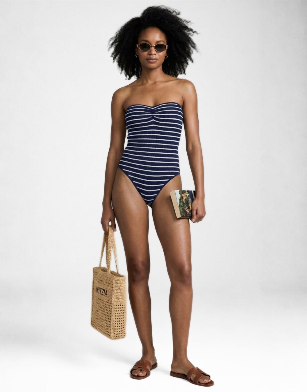 Ribbed Bandeau Swimwear Set with Relaxed Cover-Up