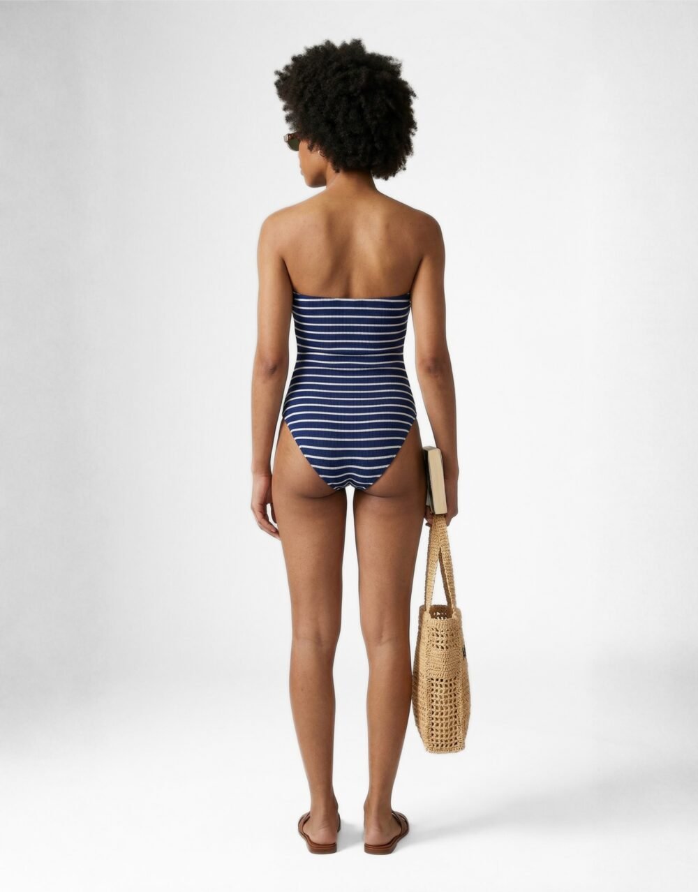 Ribbed Bandeau Swimwear Set with Relaxed Cover-Up