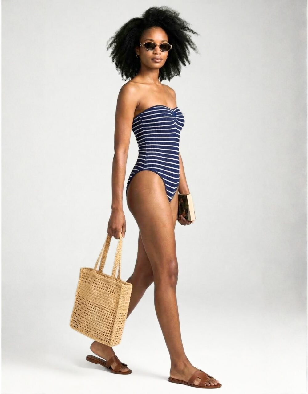 Ribbed Bandeau Swimwear Set with Relaxed Cover-Up