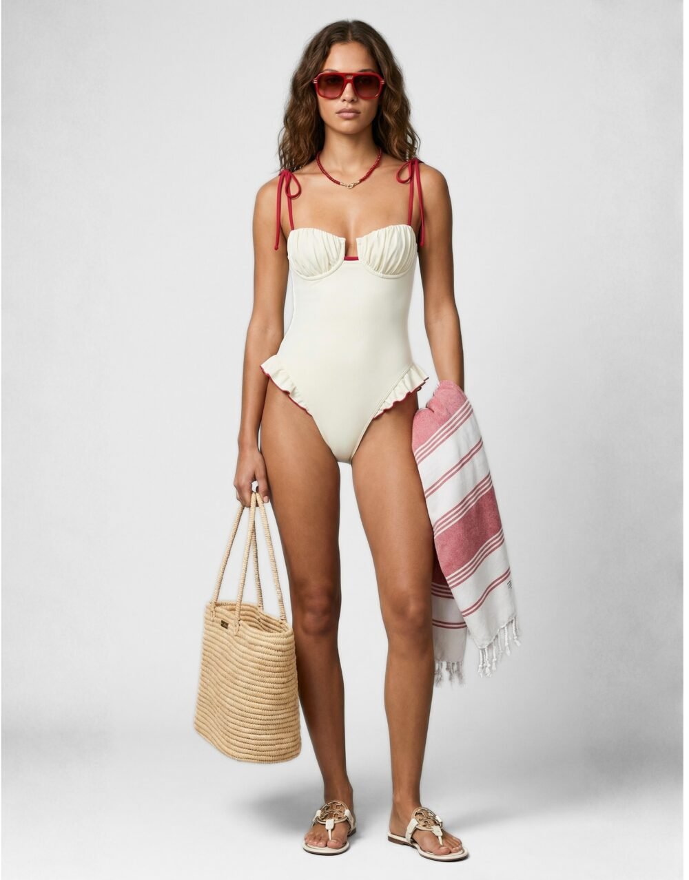 Stretch One-Piece Swim Set with Beach Essentials