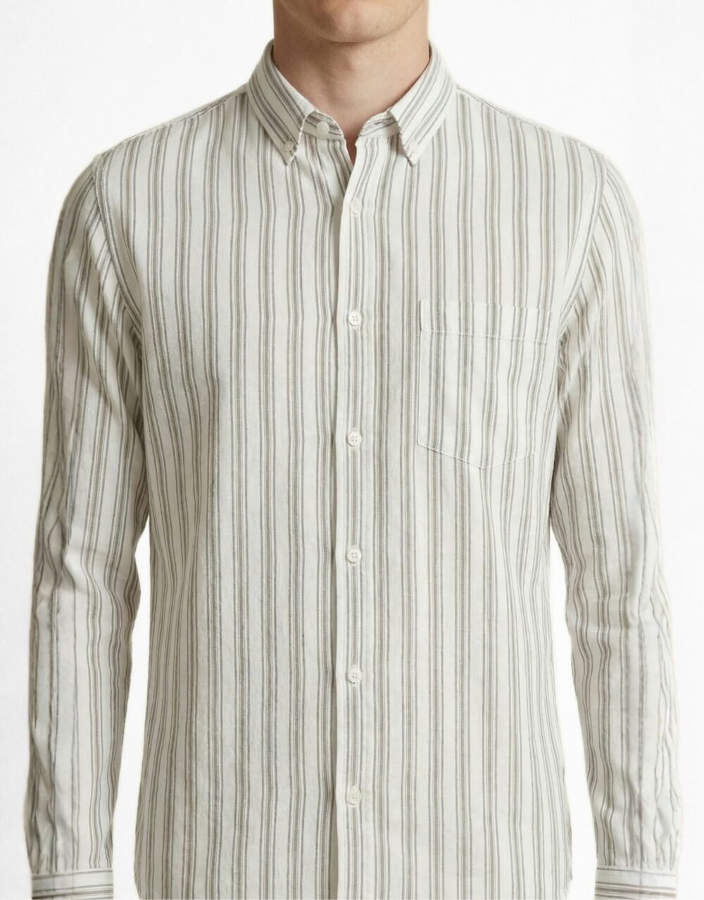 Striped Shirt with White Relaxed-Fit Pants and Sunglasses