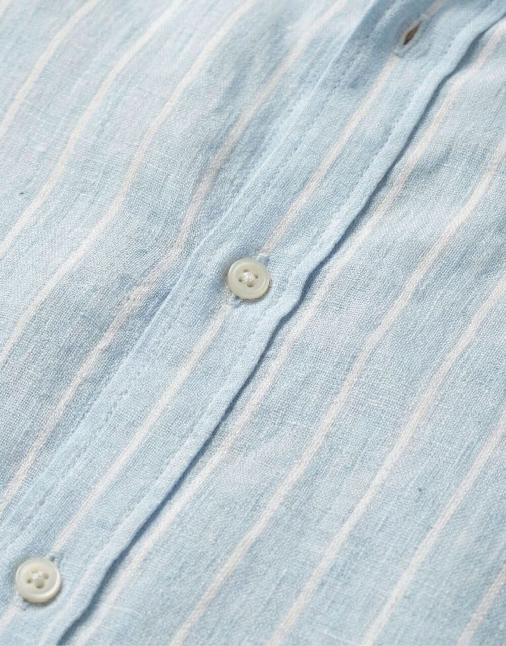 Light Blue Linen Kurta Shirt with Beige Slim-Fit Trousers and Brown Leather Loafers